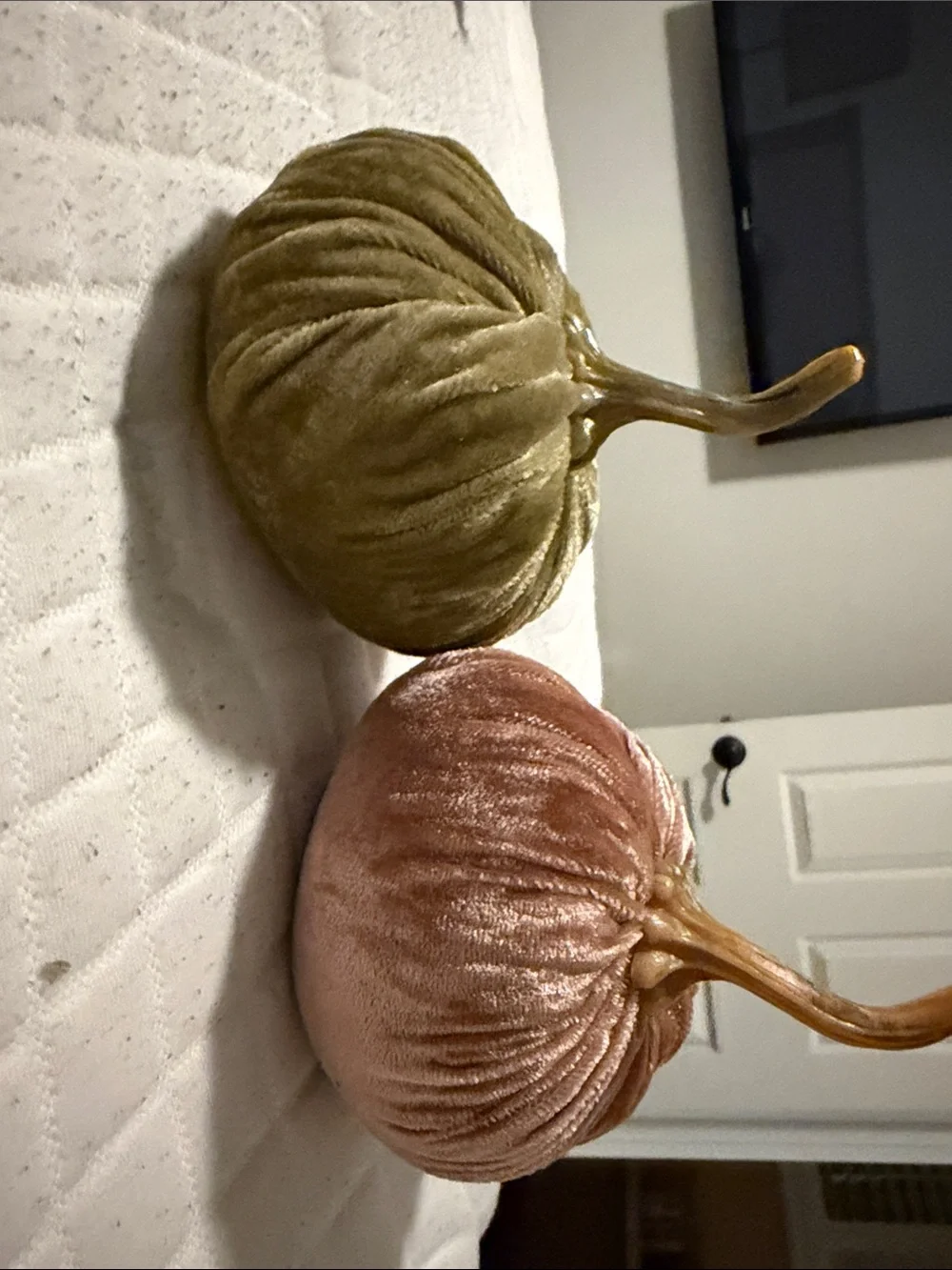Velvet Decorative Pumpkins - Olive Green and Dusty Rose
